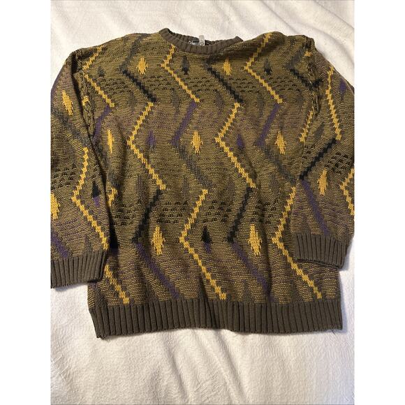 Marco Bandini Vintage Wool Blend 80s 90s Geometric Sweater Size M Purple Gold - Picture 1 of 9
